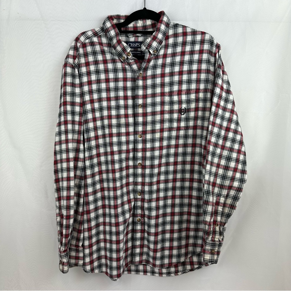 Chaps Men’s Brushed Flannel Long Sleeve Button Down Plaid Shirt Size XL